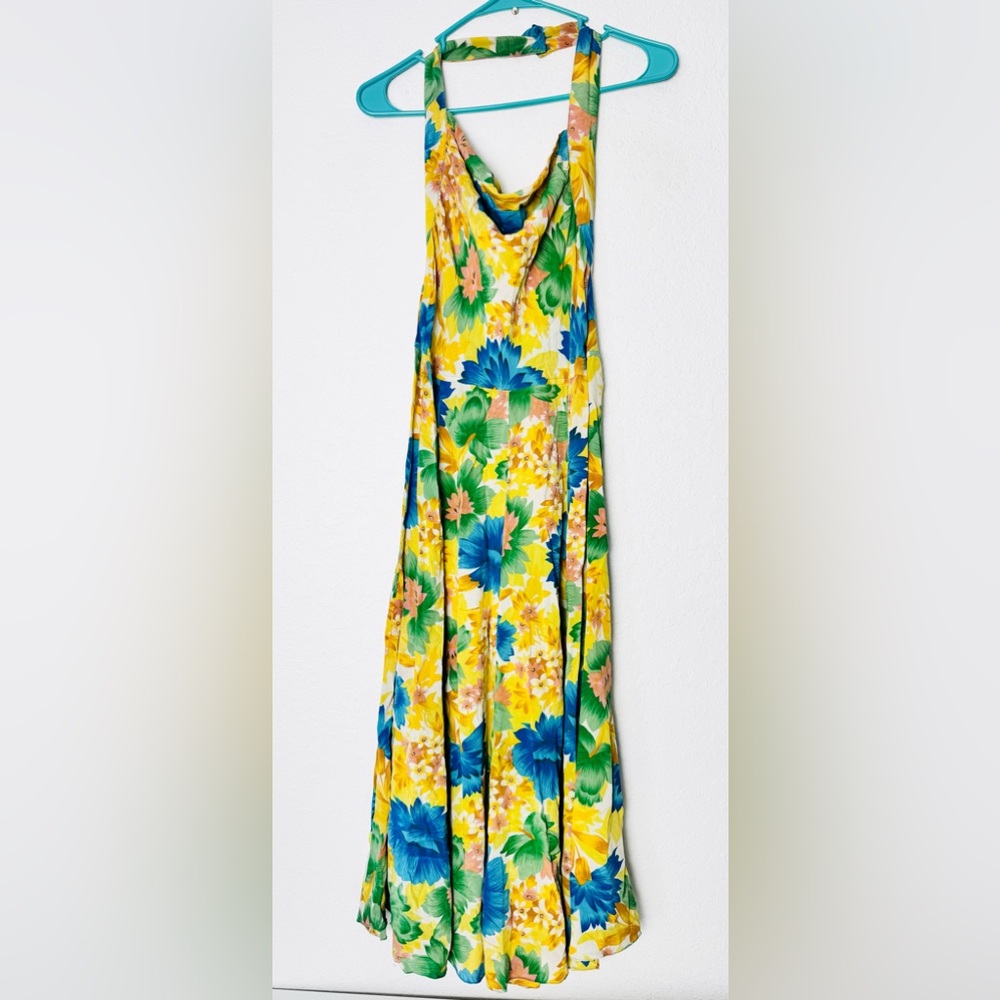 VTG Silk Robert Haik Paris tropical floral halter dress 34 size 2 XS